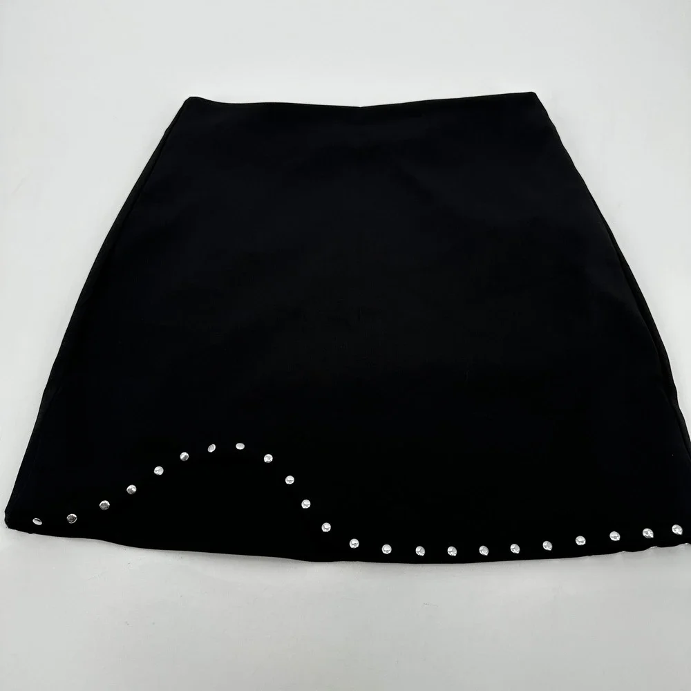 Zara Black Rhinestone Wavy Hem Mini Skirt Size XS Night‎ Out Glam Clubwear Party